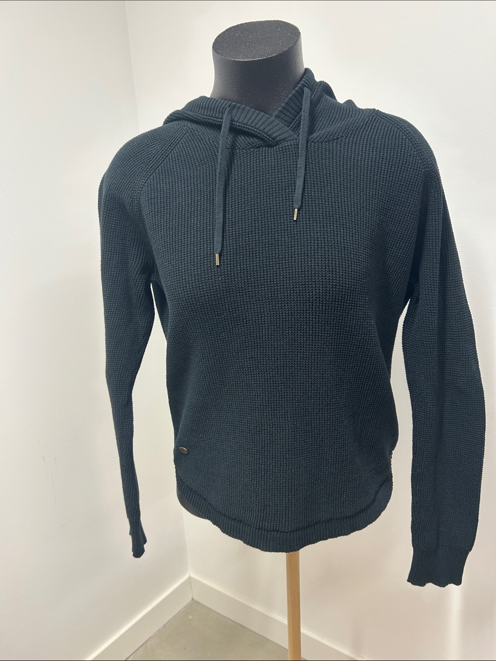 Lauren Ralph Lauren Black Heavyweight Waffle Knit Hooded Sweater Size L